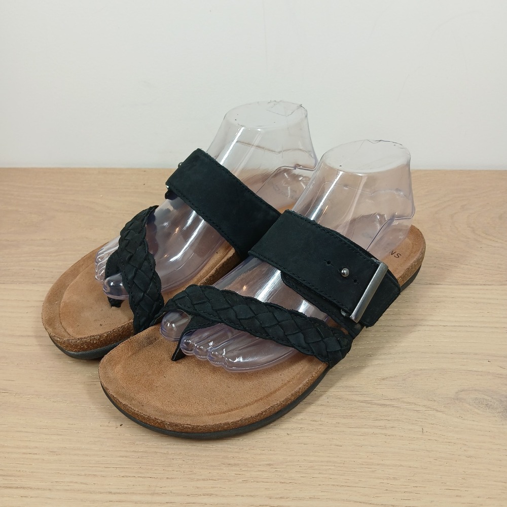 Earth Origins Sandals Women 9 Black Braided Comfort Thong Footbed Casual
